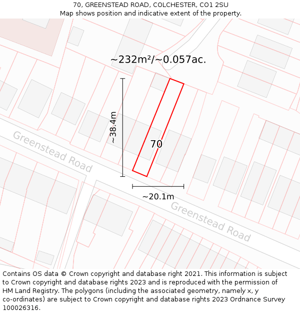 70, GREENSTEAD ROAD, COLCHESTER, CO1 2SU: Plot and title map