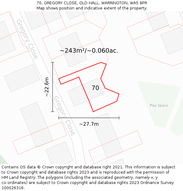 70, GREGORY CLOSE, OLD HALL, WARRINGTON, WA5 8PR: Plot and title map