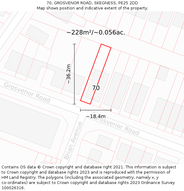 70, GROSVENOR ROAD, SKEGNESS, PE25 2DD: Plot and title map