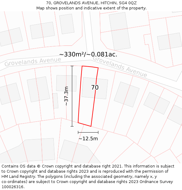 70, GROVELANDS AVENUE, HITCHIN, SG4 0QZ: Plot and title map