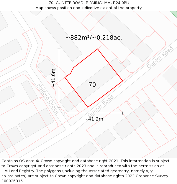 70, GUNTER ROAD, BIRMINGHAM, B24 0RU: Plot and title map