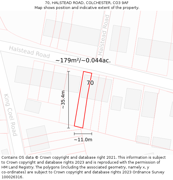 70, HALSTEAD ROAD, COLCHESTER, CO3 9AF: Plot and title map