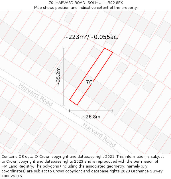 70, HARVARD ROAD, SOLIHULL, B92 8EX: Plot and title map