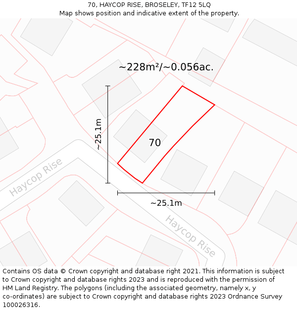 70, HAYCOP RISE, BROSELEY, TF12 5LQ: Plot and title map