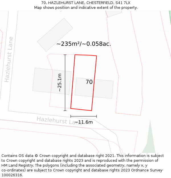 70, HAZLEHURST LANE, CHESTERFIELD, S41 7LX: Plot and title map