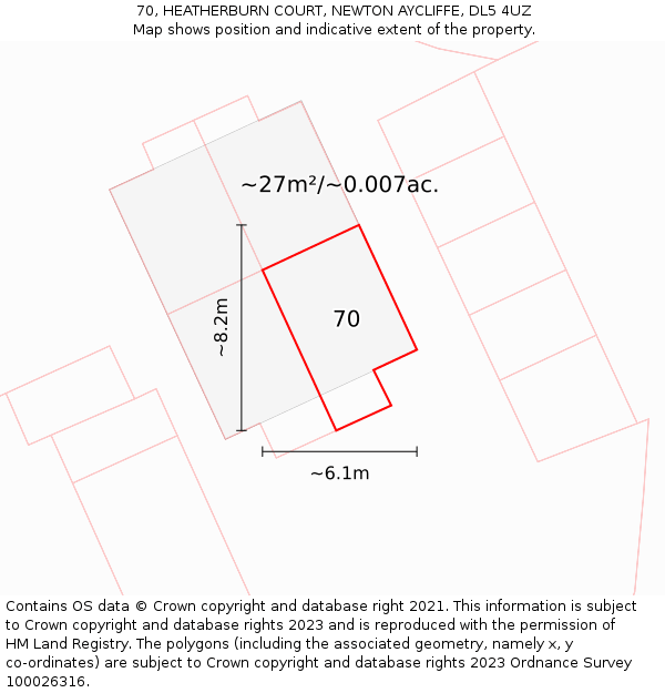 70, HEATHERBURN COURT, NEWTON AYCLIFFE, DL5 4UZ: Plot and title map