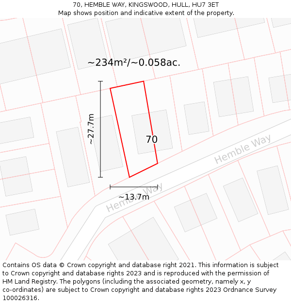 70, HEMBLE WAY, KINGSWOOD, HULL, HU7 3ET: Plot and title map