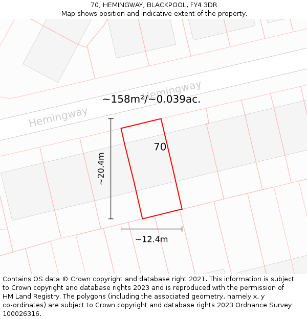70, HEMINGWAY, BLACKPOOL, FY4 3DR: Plot and title map