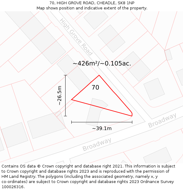 70, HIGH GROVE ROAD, CHEADLE, SK8 1NP: Plot and title map