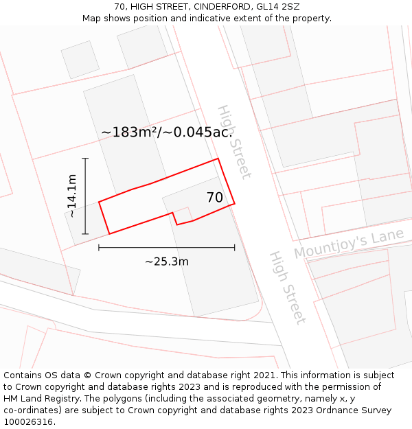 70, HIGH STREET, CINDERFORD, GL14 2SZ: Plot and title map