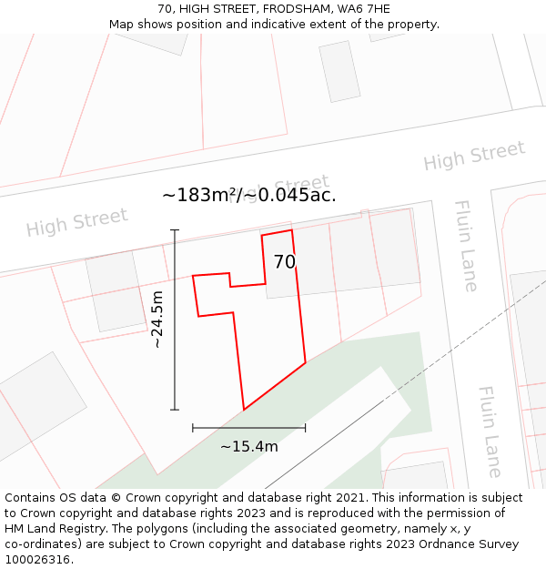 70, HIGH STREET, FRODSHAM, WA6 7HE: Plot and title map