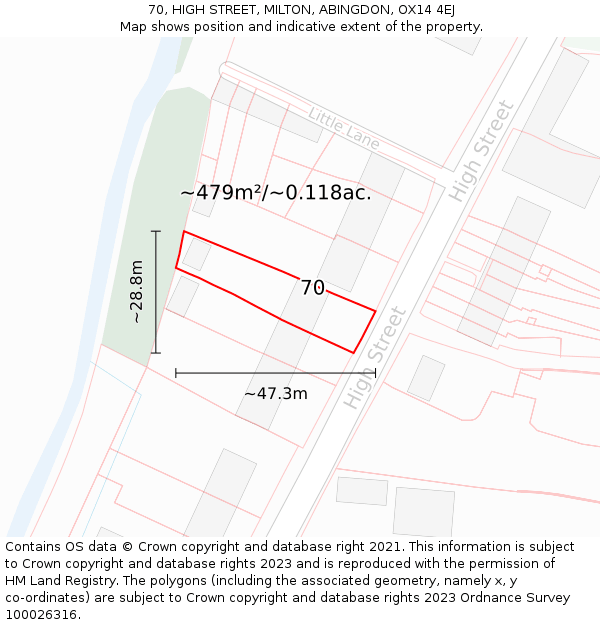 70, HIGH STREET, MILTON, ABINGDON, OX14 4EJ: Plot and title map