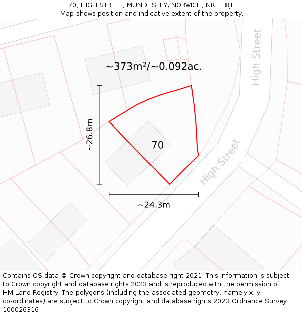 70, HIGH STREET, MUNDESLEY, NORWICH, NR11 8JL: Plot and title map