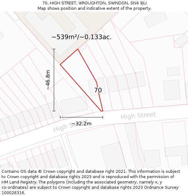 70, HIGH STREET, WROUGHTON, SWINDON, SN4 9JU: Plot and title map