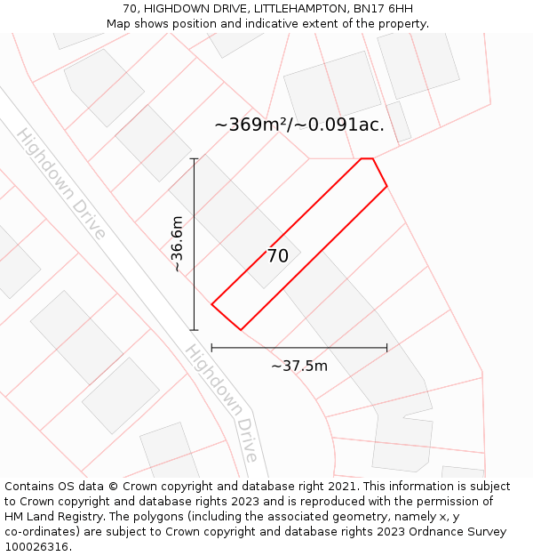 70, HIGHDOWN DRIVE, LITTLEHAMPTON, BN17 6HH: Plot and title map