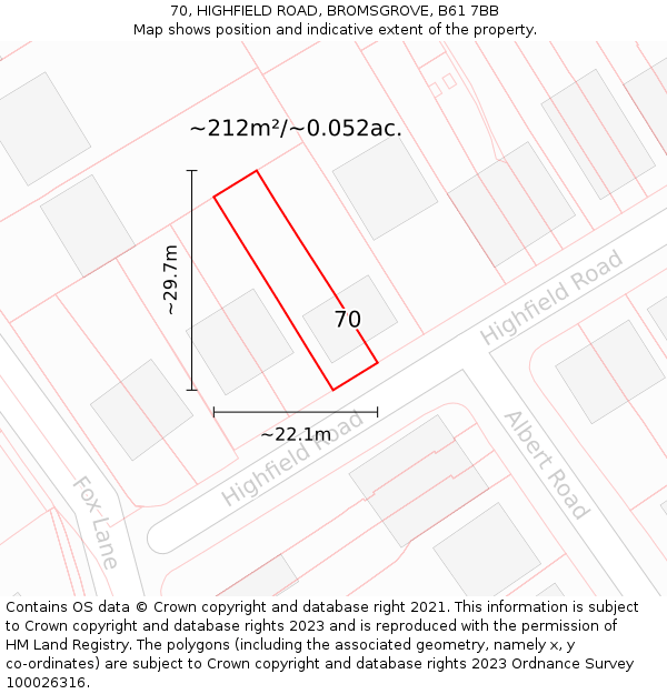 70, HIGHFIELD ROAD, BROMSGROVE, B61 7BB: Plot and title map