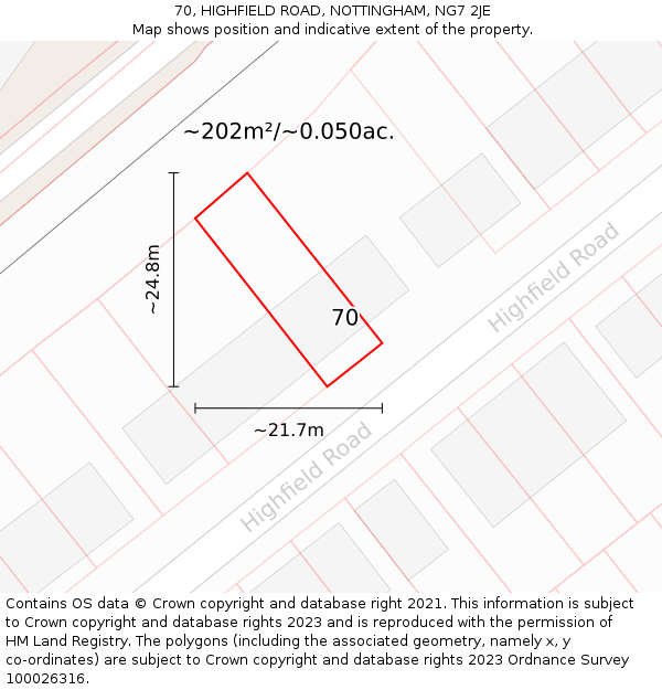 70, HIGHFIELD ROAD, NOTTINGHAM, NG7 2JE: Plot and title map