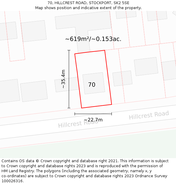 70, HILLCREST ROAD, STOCKPORT, SK2 5SE: Plot and title map