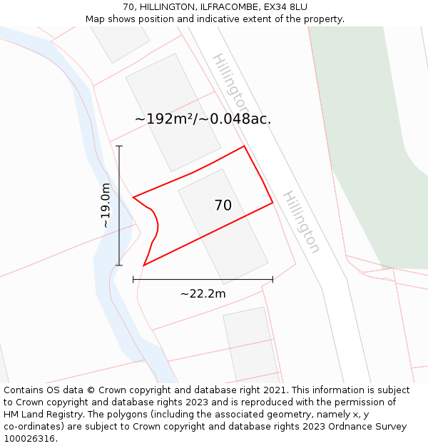 70, HILLINGTON, ILFRACOMBE, EX34 8LU: Plot and title map