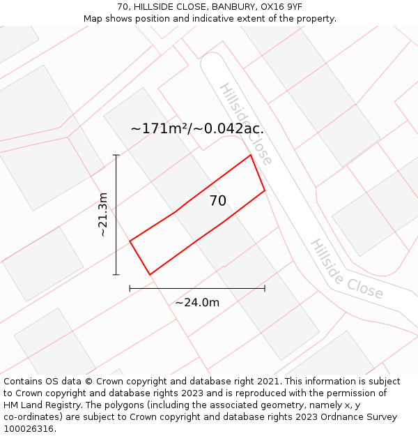 70, HILLSIDE CLOSE, BANBURY, OX16 9YF: Plot and title map