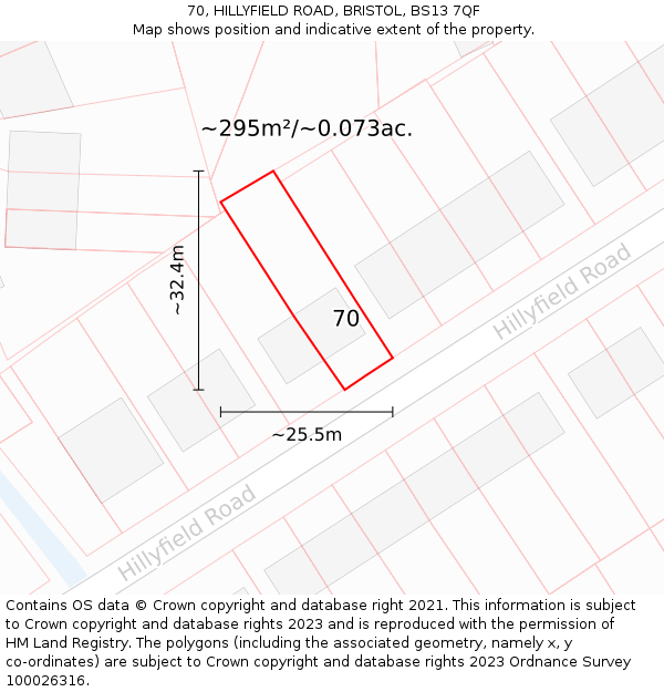 70, HILLYFIELD ROAD, BRISTOL, BS13 7QF: Plot and title map
