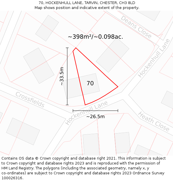 70, HOCKENHULL LANE, TARVIN, CHESTER, CH3 8LD: Plot and title map