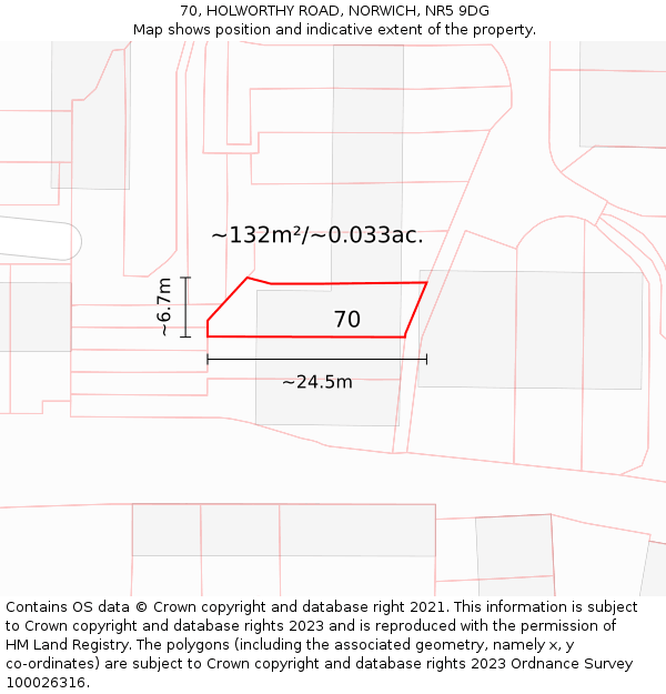 70, HOLWORTHY ROAD, NORWICH, NR5 9DG: Plot and title map