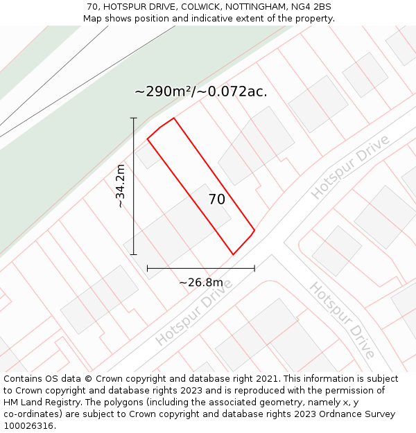 70, HOTSPUR DRIVE, COLWICK, NOTTINGHAM, NG4 2BS: Plot and title map