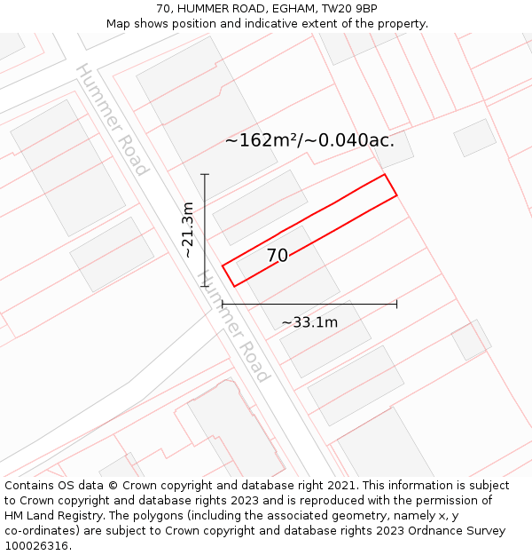 70, HUMMER ROAD, EGHAM, TW20 9BP: Plot and title map