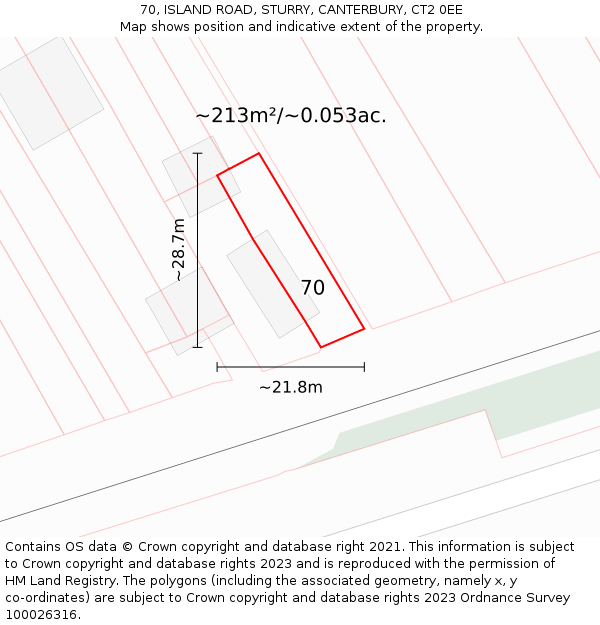 70, ISLAND ROAD, STURRY, CANTERBURY, CT2 0EE: Plot and title map