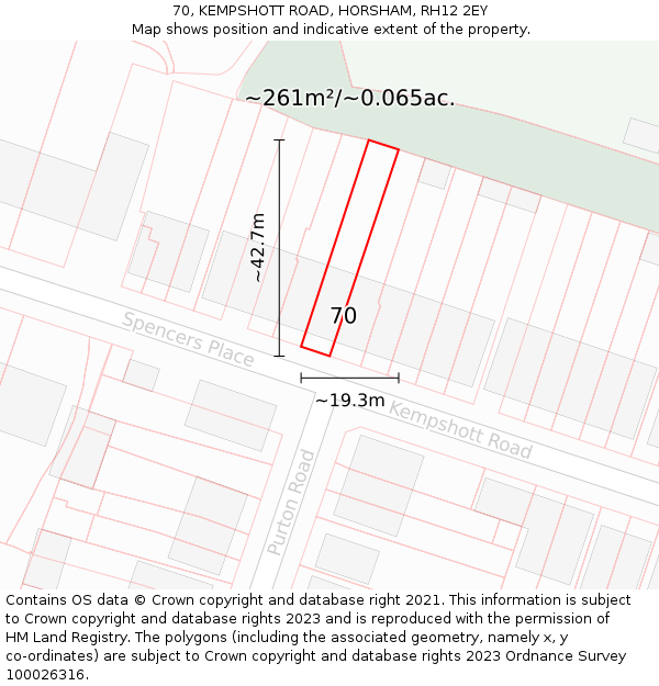 70, KEMPSHOTT ROAD, HORSHAM, RH12 2EY: Plot and title map