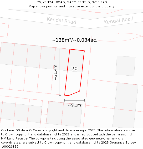 70, KENDAL ROAD, MACCLESFIELD, SK11 8PG: Plot and title map