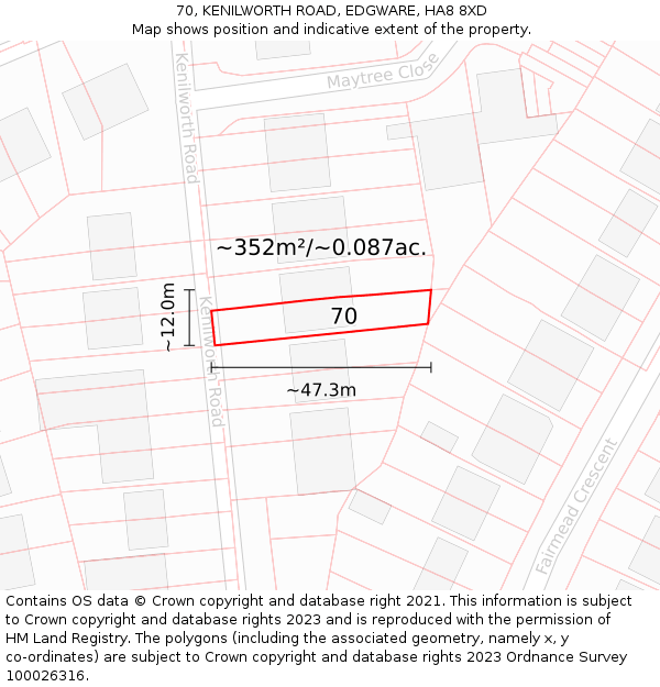 70, KENILWORTH ROAD, EDGWARE, HA8 8XD: Plot and title map