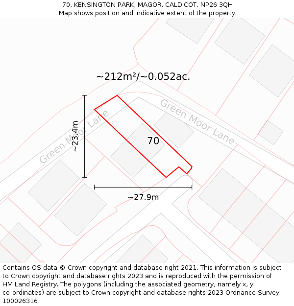 70, KENSINGTON PARK, MAGOR, CALDICOT, NP26 3QH: Plot and title map