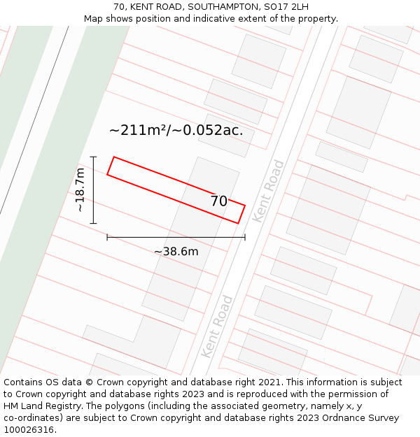 70, KENT ROAD, SOUTHAMPTON, SO17 2LH: Plot and title map