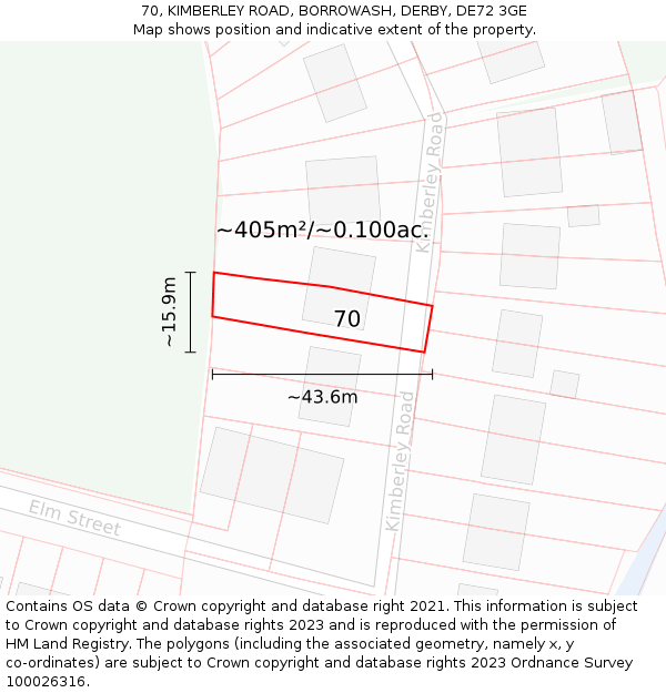 70, KIMBERLEY ROAD, BORROWASH, DERBY, DE72 3GE: Plot and title map