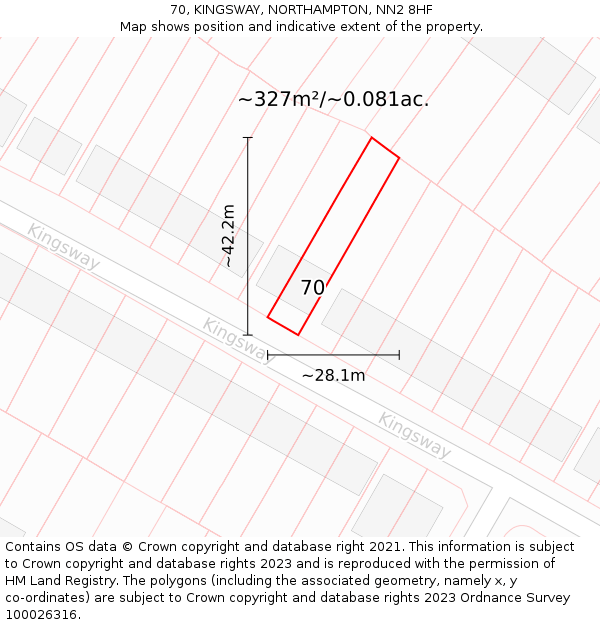 70, KINGSWAY, NORTHAMPTON, NN2 8HF: Plot and title map