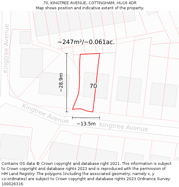 70, KINGTREE AVENUE, COTTINGHAM, HU16 4DR: Plot and title map