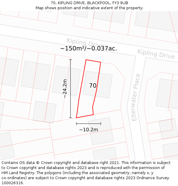 70, KIPLING DRIVE, BLACKPOOL, FY3 9UB: Plot and title map