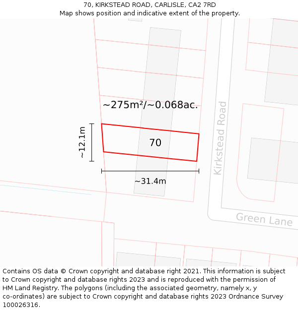 70, KIRKSTEAD ROAD, CARLISLE, CA2 7RD: Plot and title map