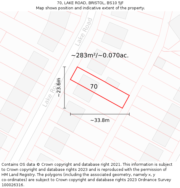 70, LAKE ROAD, BRISTOL, BS10 5JF: Plot and title map
