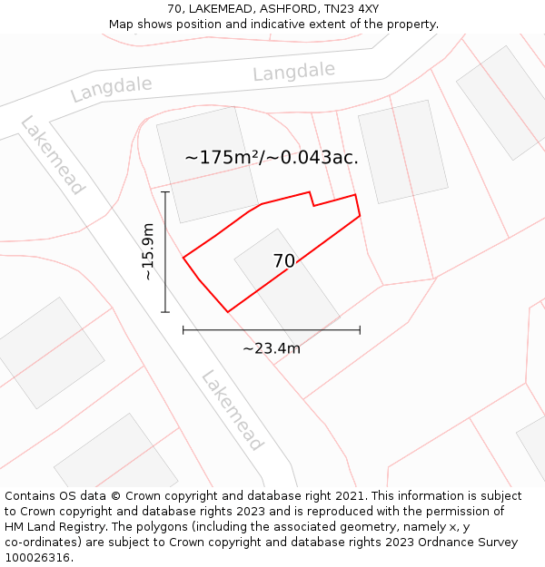 70, LAKEMEAD, ASHFORD, TN23 4XY: Plot and title map
