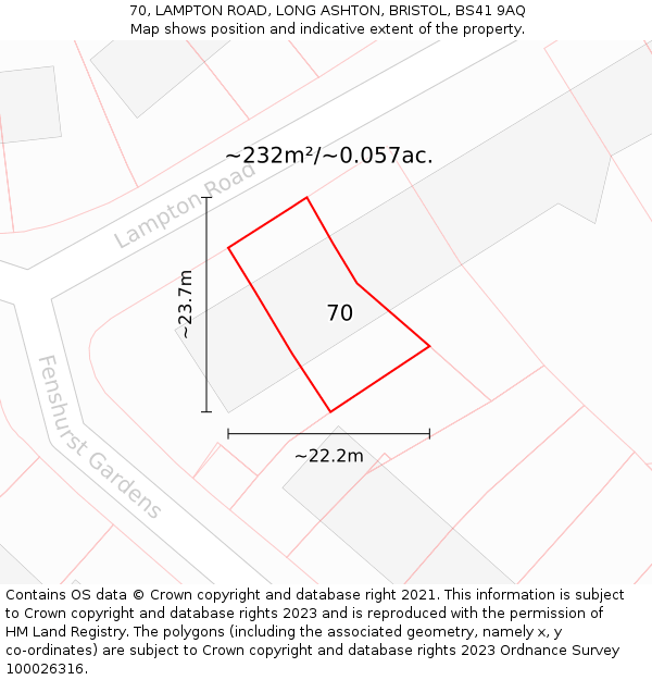 70, LAMPTON ROAD, LONG ASHTON, BRISTOL, BS41 9AQ: Plot and title map