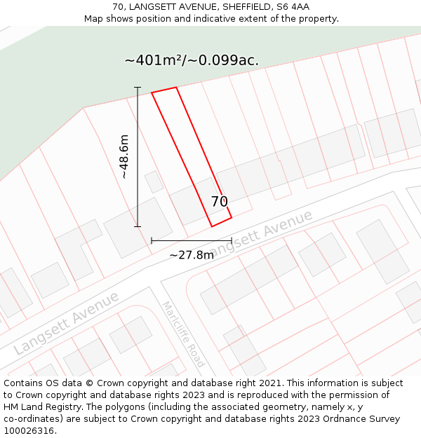70, LANGSETT AVENUE, SHEFFIELD, S6 4AA: Plot and title map