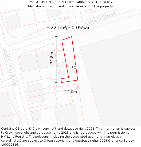 70, LATHKILL STREET, MARKET HARBOROUGH, LE16 9EY: Plot and title map