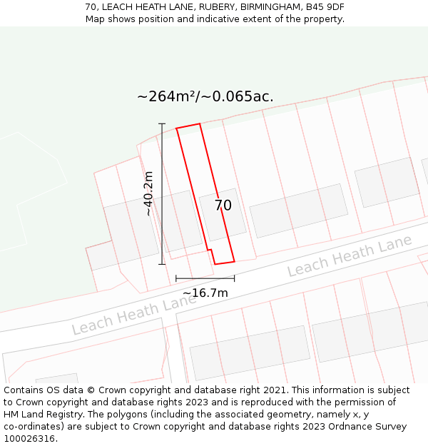 70, LEACH HEATH LANE, RUBERY, BIRMINGHAM, B45 9DF: Plot and title map