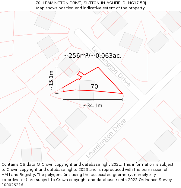 70, LEAMINGTON DRIVE, SUTTON-IN-ASHFIELD, NG17 5BJ: Plot and title map