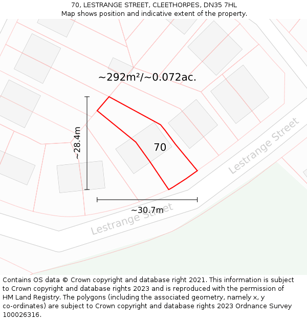 70, LESTRANGE STREET, CLEETHORPES, DN35 7HL: Plot and title map