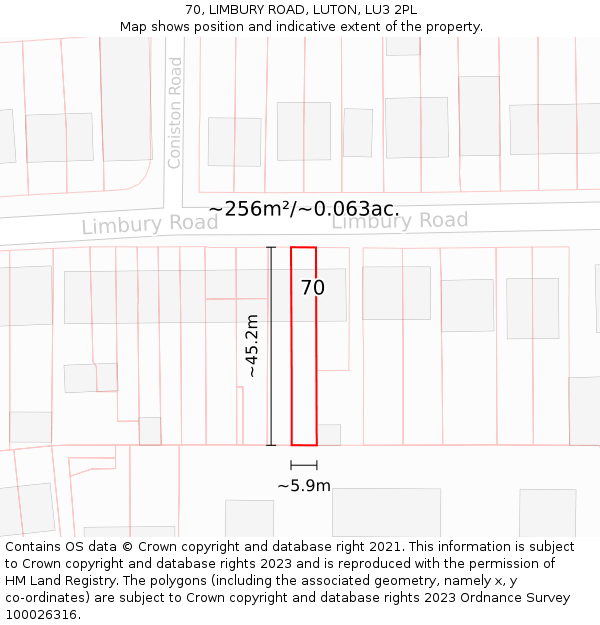 70, LIMBURY ROAD, LUTON, LU3 2PL: Plot and title map