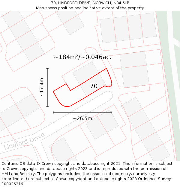 70, LINDFORD DRIVE, NORWICH, NR4 6LR: Plot and title map